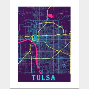 Tulsa Neon City Map, Tulsa Minimalist City Map Art Print Posters and Art